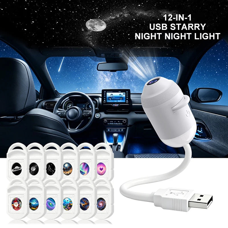 NEW USB Starry Sky Projector Night Light Galaxy Atmosphere Lamp for Car Interior Home Bedroom Romantic Nebula Decor Nightlight