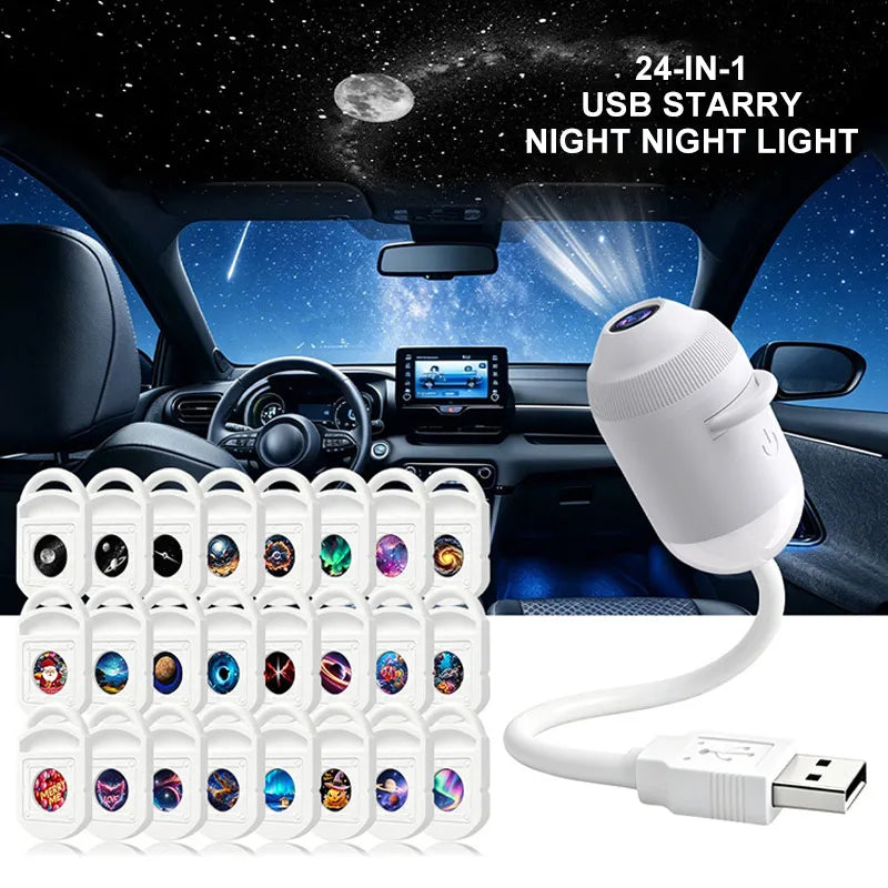 NEW USB Starry Sky Projector Night Light Galaxy Atmosphere Lamp for Car Interior Home Bedroom Romantic Nebula Decor Nightlight