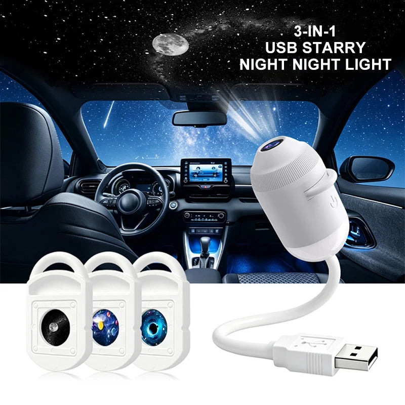 NEW USB Starry Sky Projector Night Light Galaxy Atmosphere Lamp for Car Interior Home Bedroom Romantic Nebula Decor Nightlight