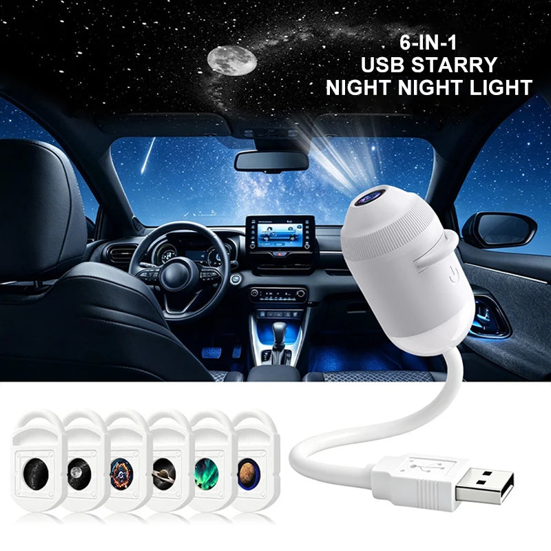 NEW USB Starry Sky Projector Night Light Galaxy Atmosphere Lamp for Car Interior Home Bedroom Romantic Nebula Decor Nightlight